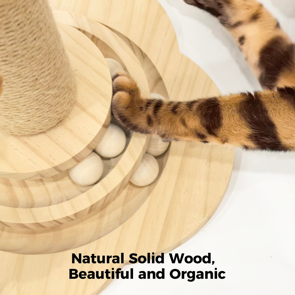 TinyBeast sisal ball tracks with three balls invites active chasing and habit formation.