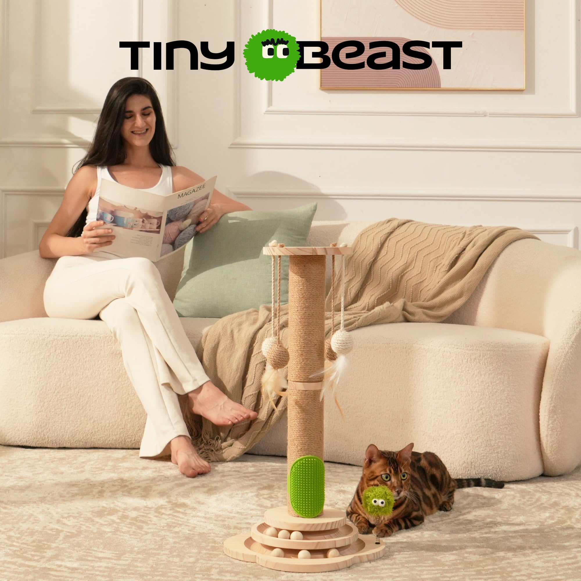 TinyBeast sisal scratching post gives claws a healthy, natural workout