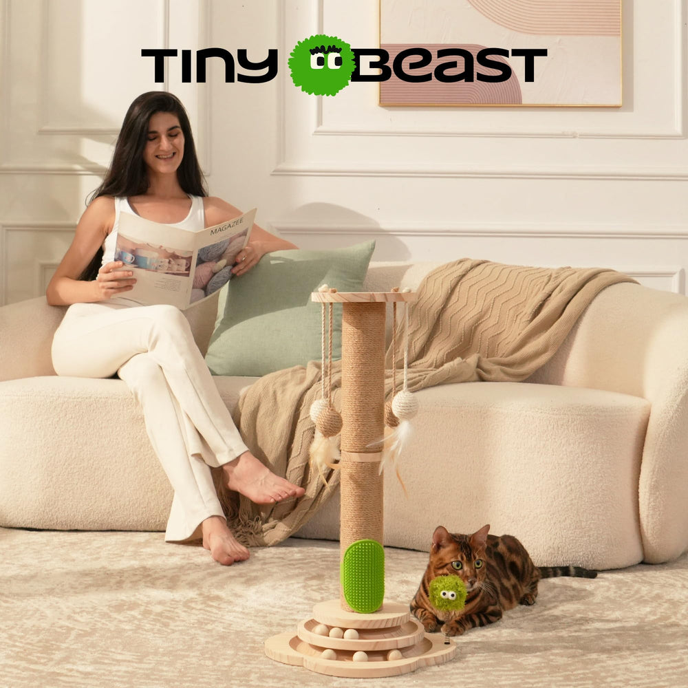 TinyBeast sisal scratching post gives claws a healthy, natural workout