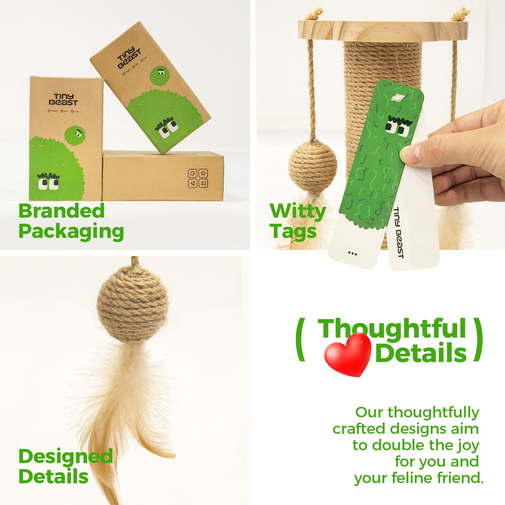 TinyBeast spring plush ball base adds bounce for spontaneous fetch-like moments.