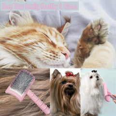 TinyPoint brush with curved pins demonstrates efficient undercoat penetration on long-haired dogs