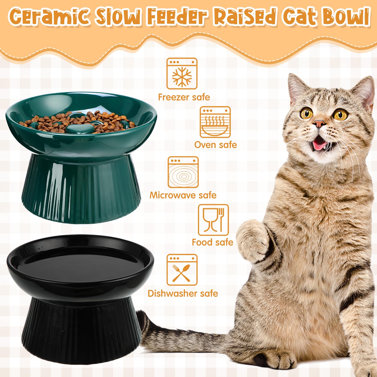 Tioncy multipurpose cat food and water bowl serves dry, wet food or treats neatly.