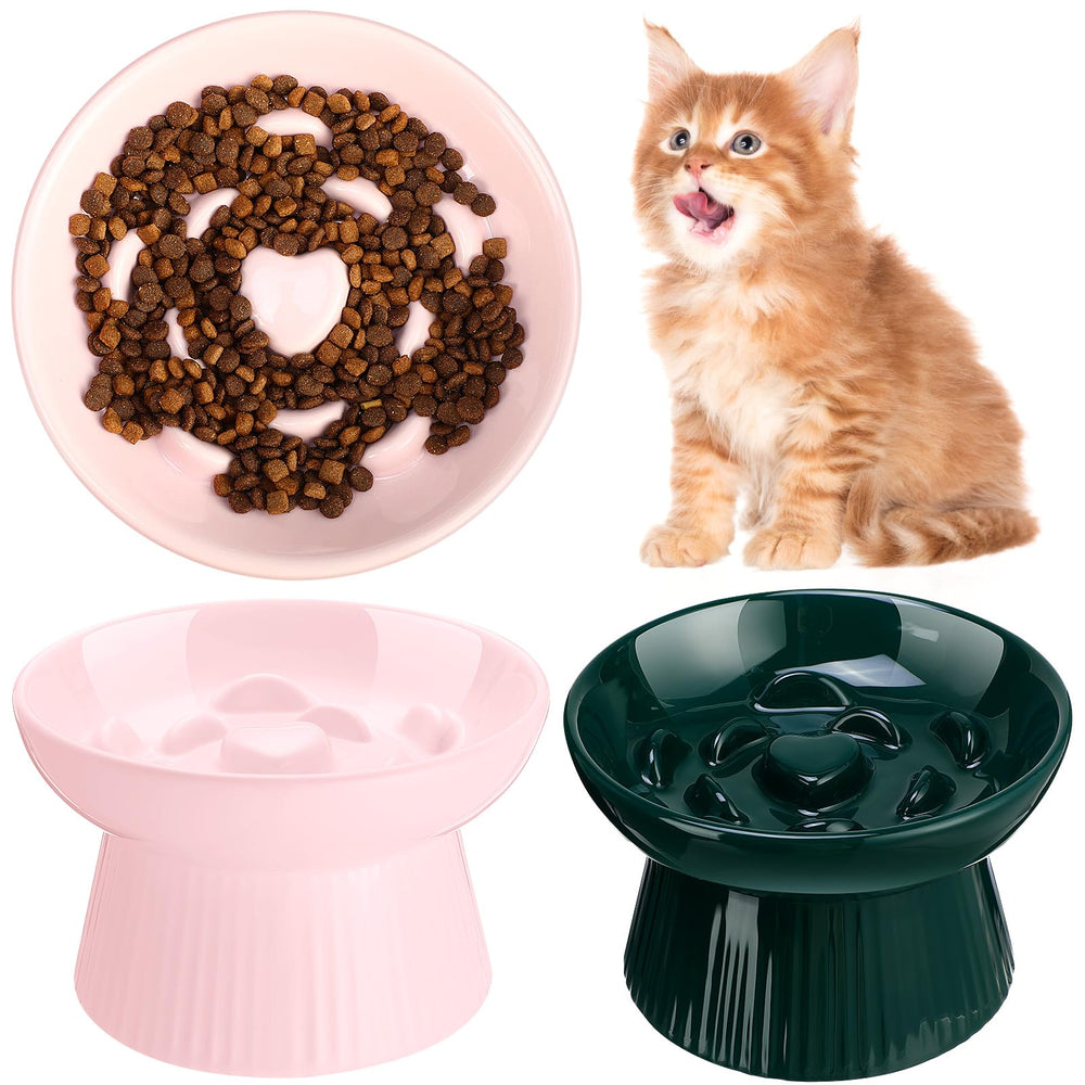 Tioncy raised ceramic slow feeder bowls in pink reduce spills and mess during mealtime.