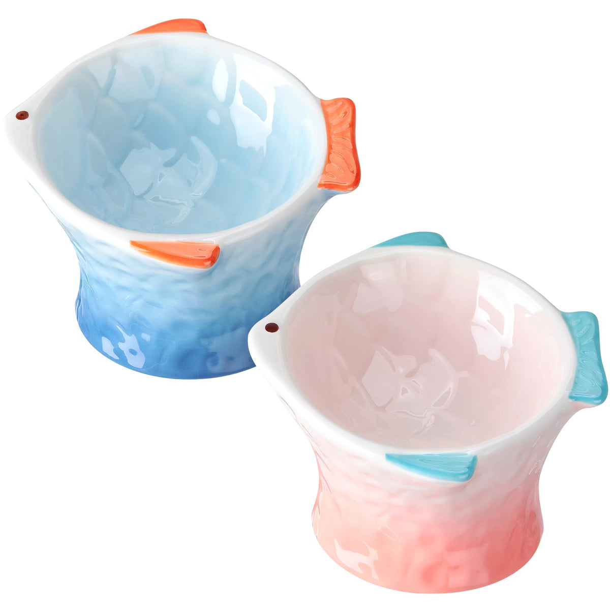 Tioncy raised tilted cat bowl blue fish shape supports comfortable feeding posture