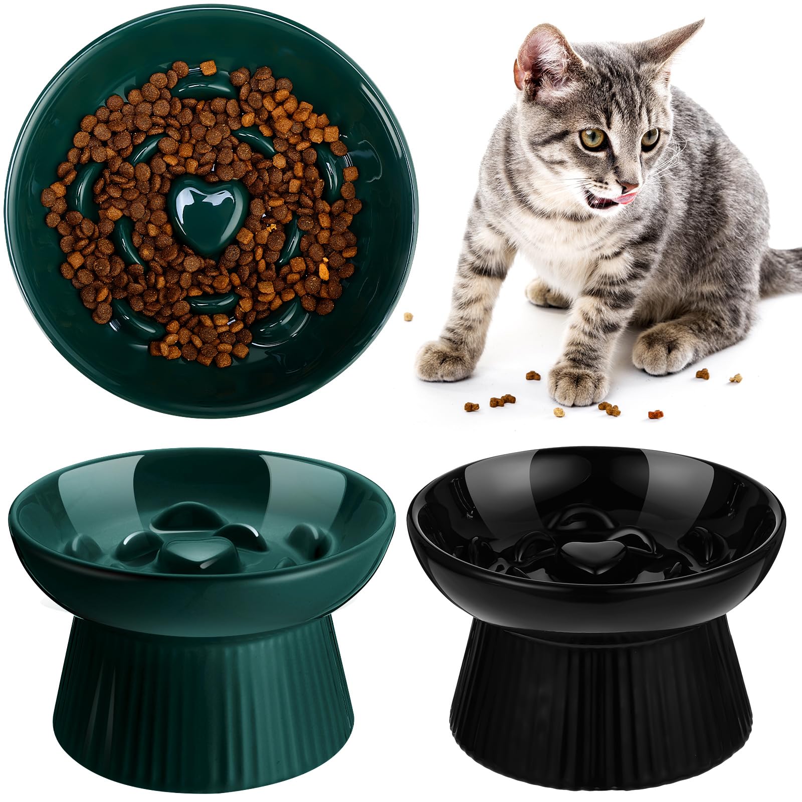 Tioncy two-piece raised slow feeder bowls in dark green help reduce eating speed and spills.