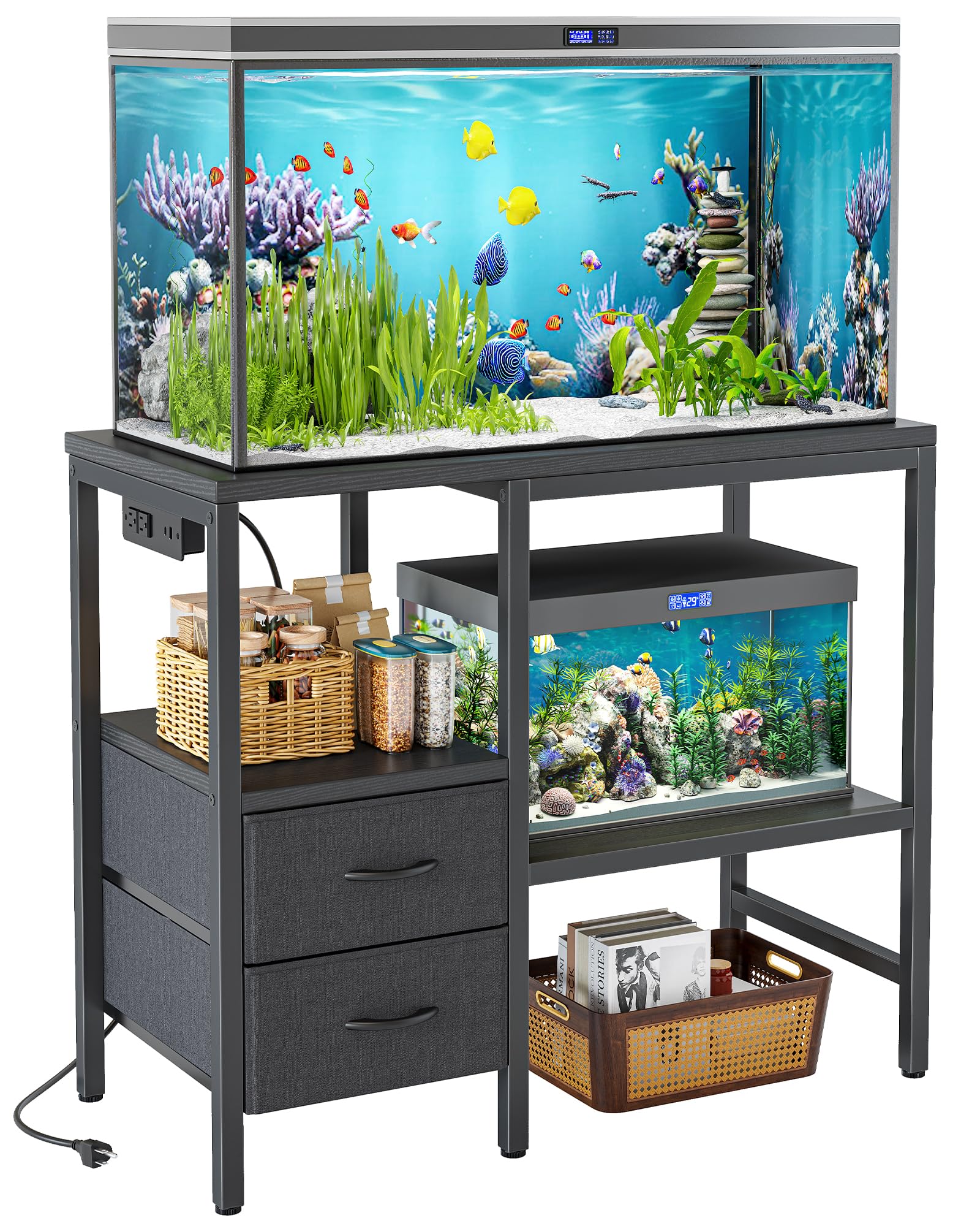 TIQLAB stand tabletop in black provides a sturdy base for a 20-29 gallon aquarium.