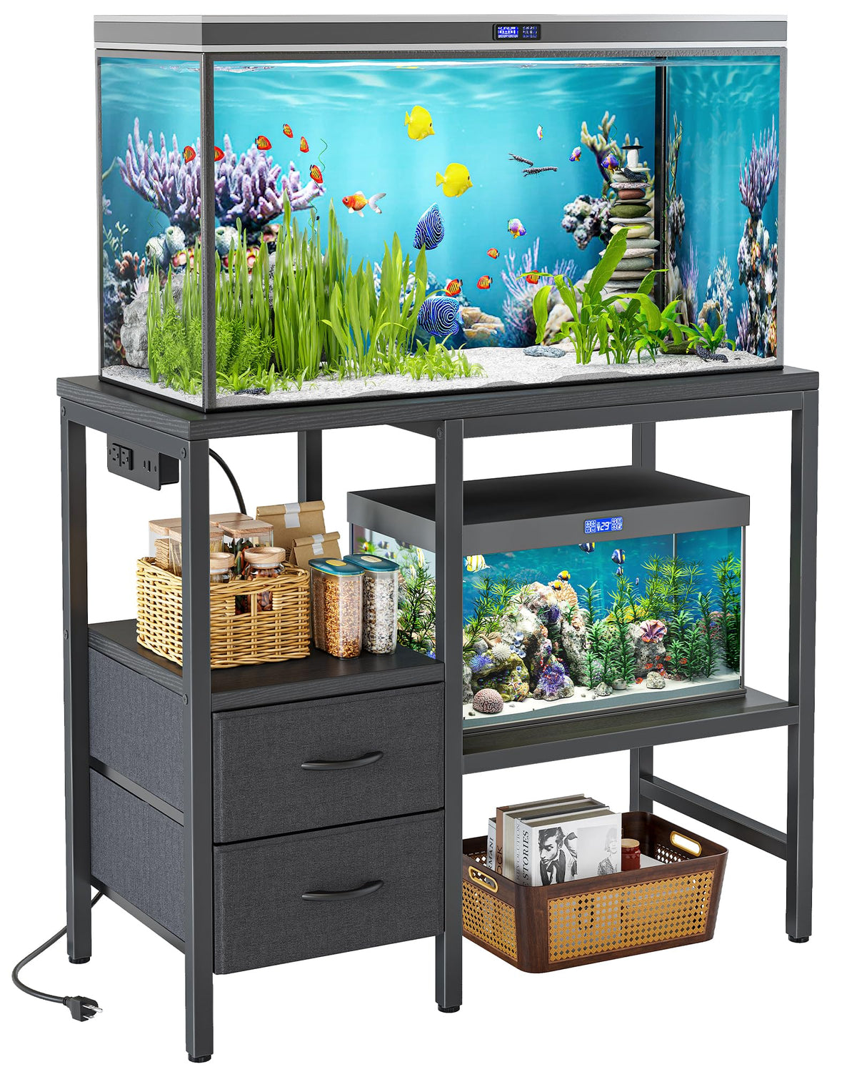 TIQLAB stand tabletop in black provides a sturdy base for a 20-29 gallon aquarium.