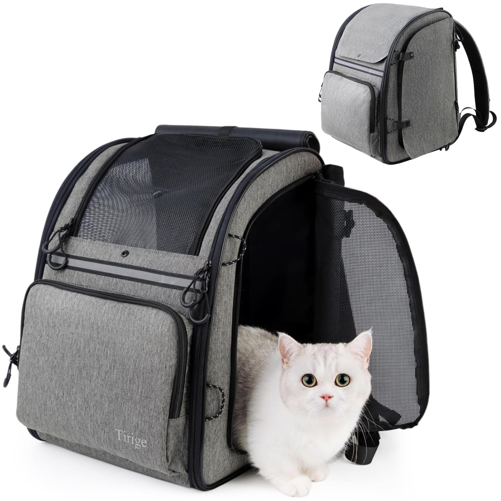 Tirige Premium carrier backpack front view shows sturdy frame for secure travel