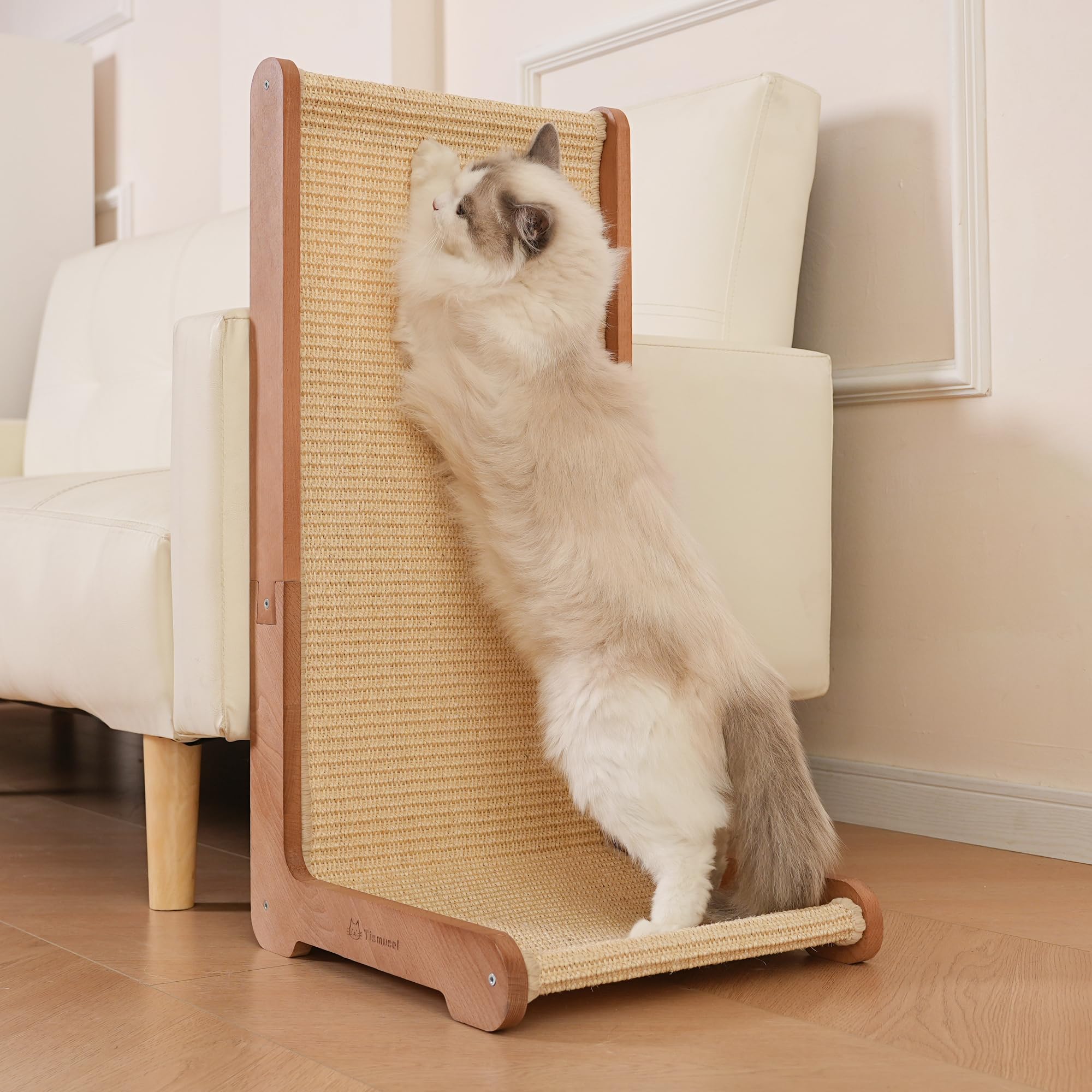 Tismucel cat scratching post with beechwood base offers durable clawing outlet for indoor cats.