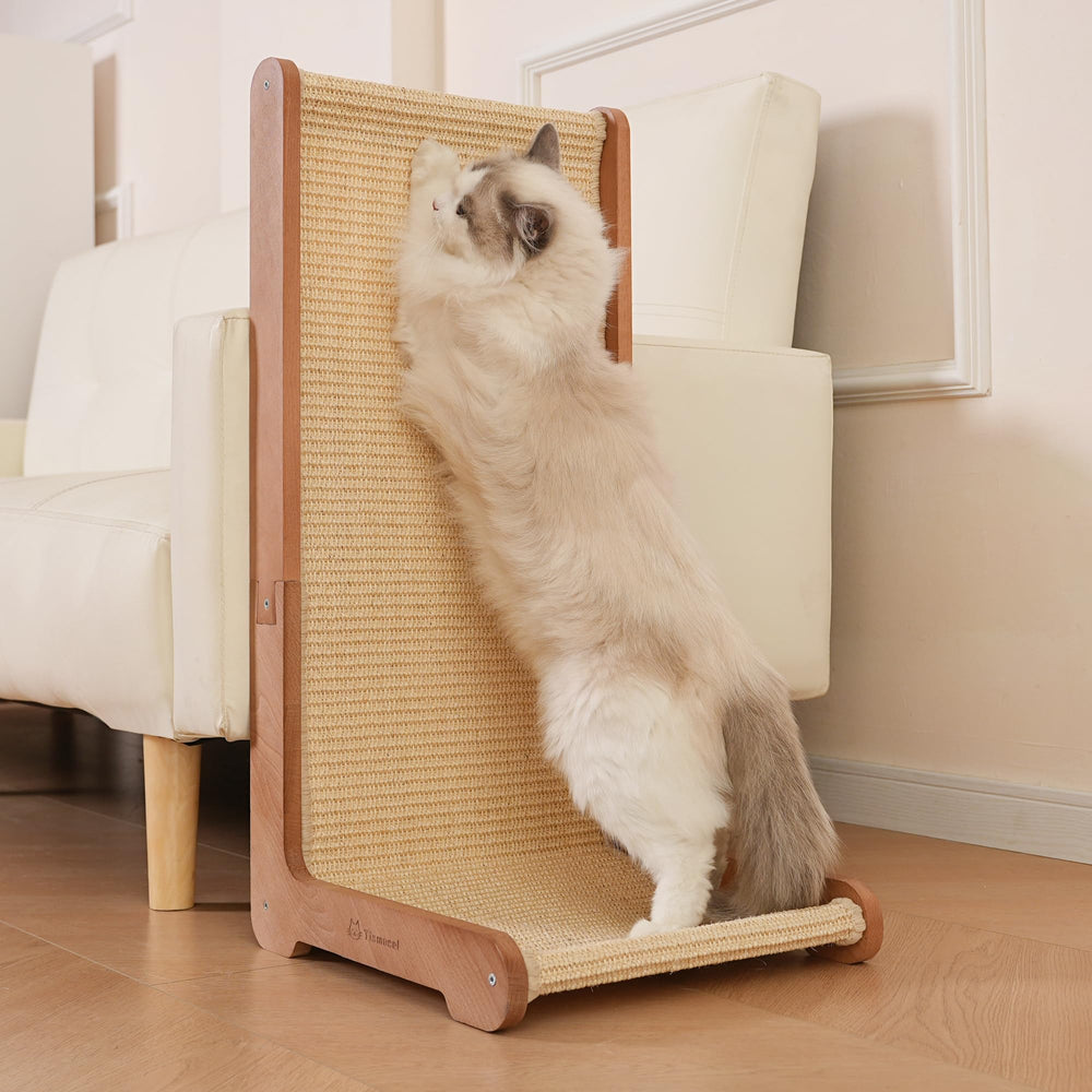 Tismucel cat scratching post with beechwood base offers durable clawing outlet for indoor cats.