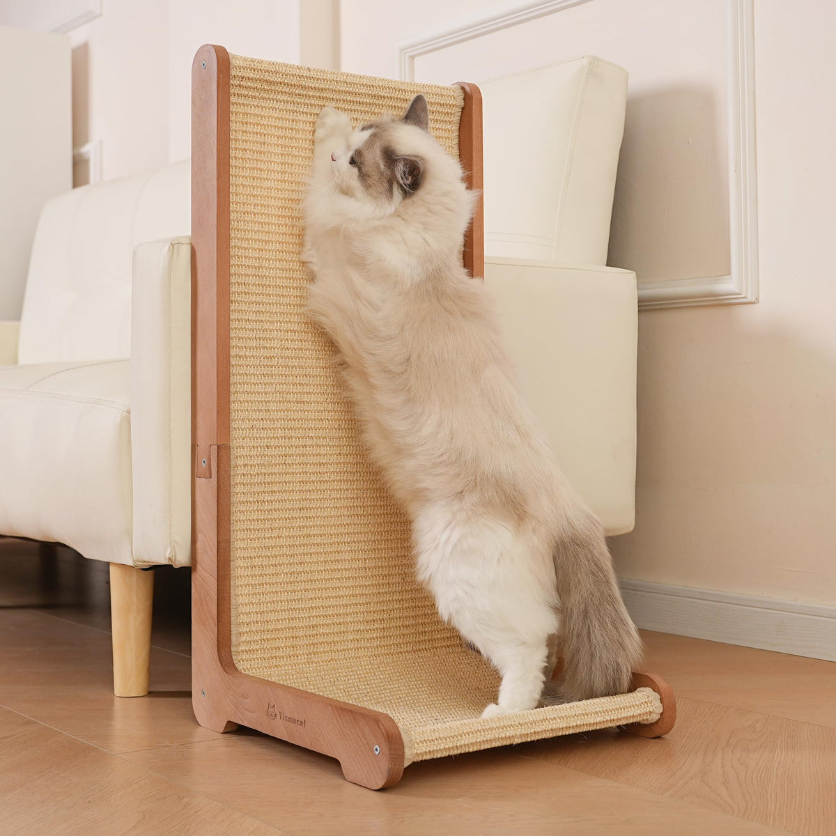 Tismucel cat scratching post with beechwood base offers durable clawing outlet for indoor cats.