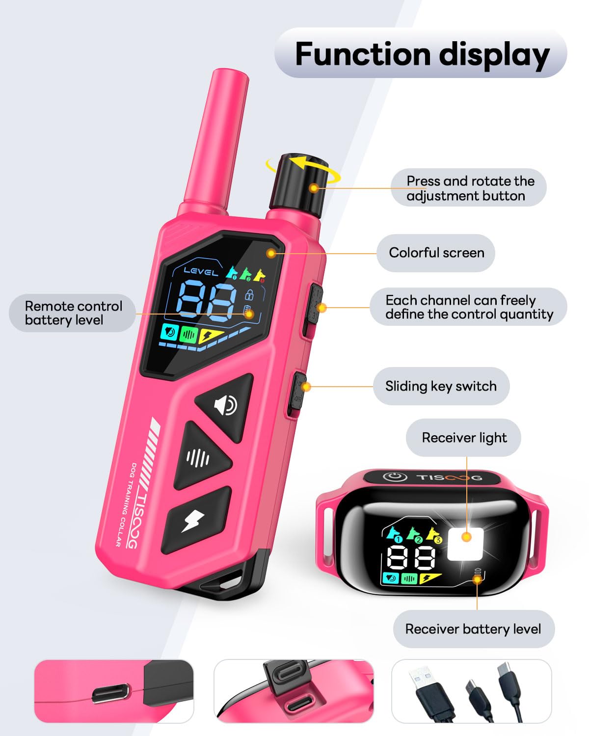 TISOOG hot pink training collar adds high visibility for adventures.