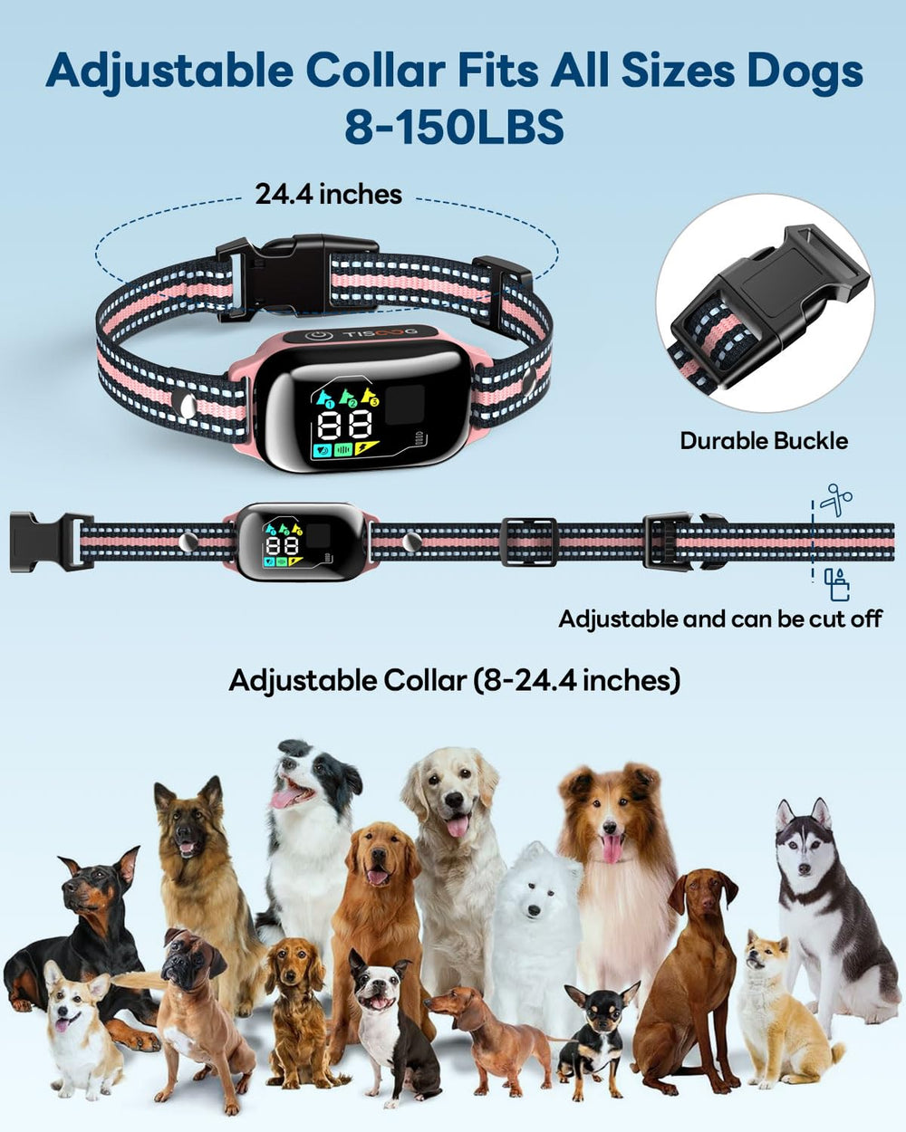 TISOOG dog shock collar pink flashlight helps locate your dog at night.