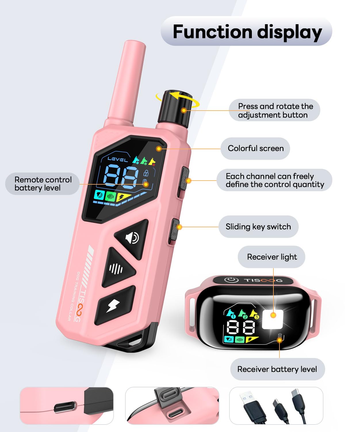 TISOOG dog shock collar pink night-walk enables safer evening outdoor activities.