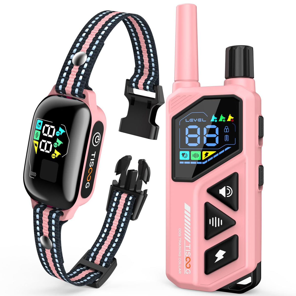 TISOOG dog shock collar pink remote enables precise training control for calm, focused sessions.
