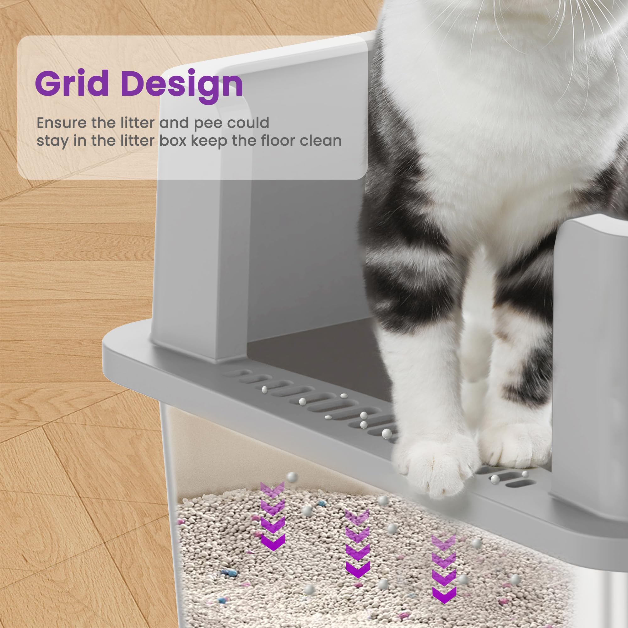 TIUUBT XXXL anti-tracking grid helps minimize litter spread beyond the box.