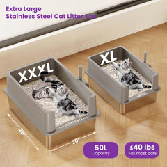 TIUUBT XXXL stainless steel litter box top view highlights ample room for maneuvering and easy cleaning.