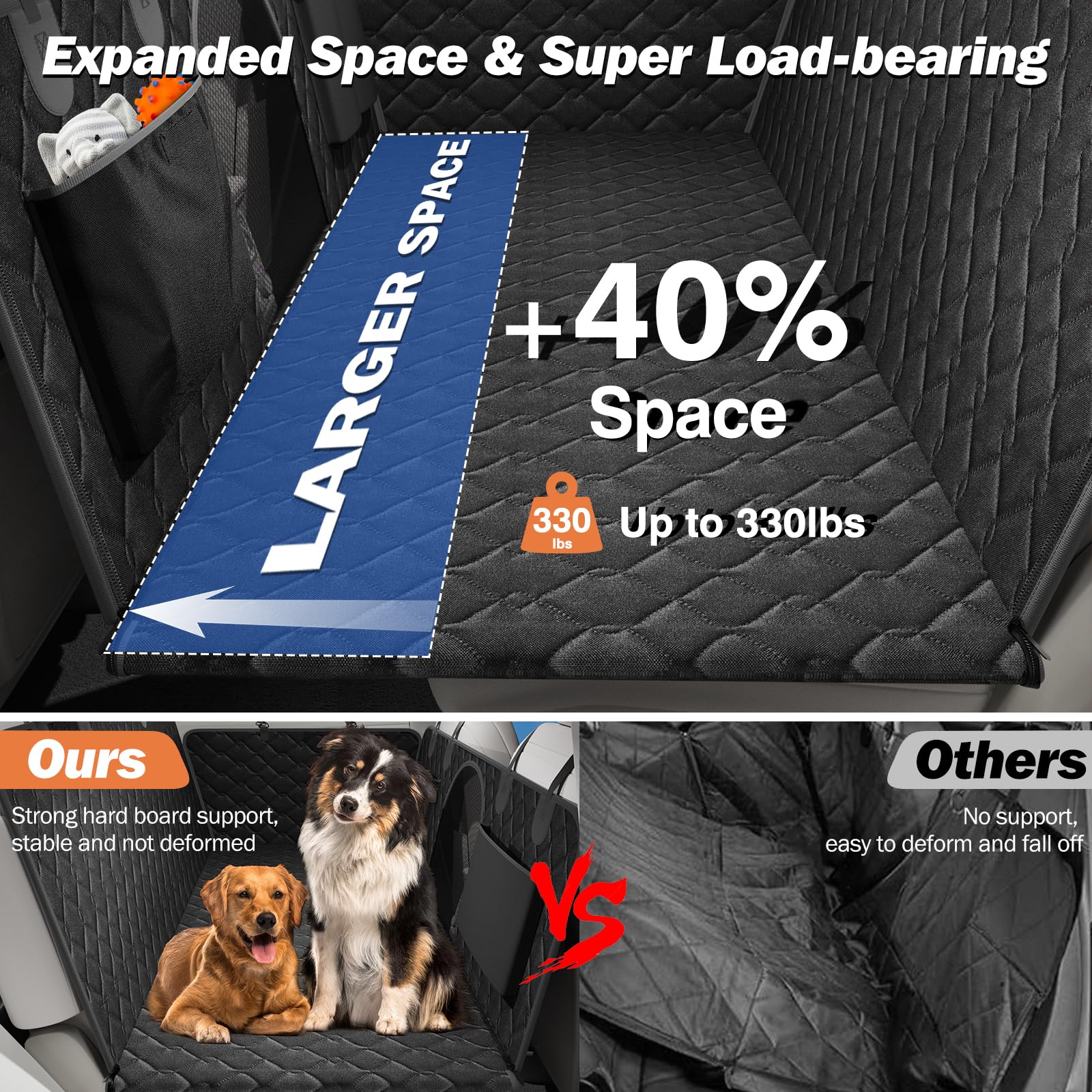 Tivray Back Seat Extender extended-space view highlights more resting room for pets