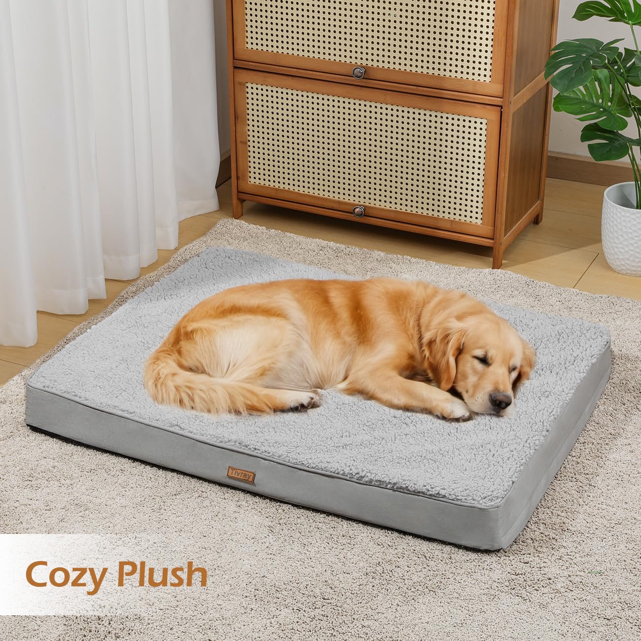 Tivray dog bed cover zipper detail highlights a 3-sided zipper for easy changes