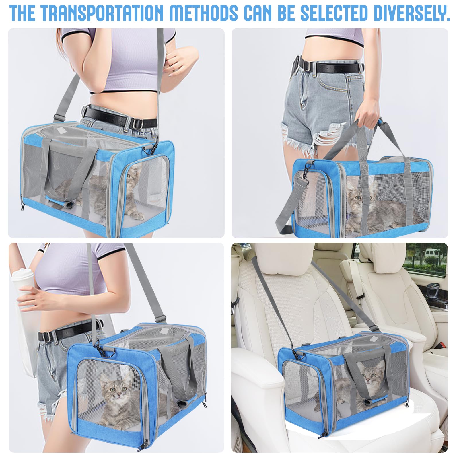 TIYOLAT pet carrier with adjustable shoulder strap for hands-free travel