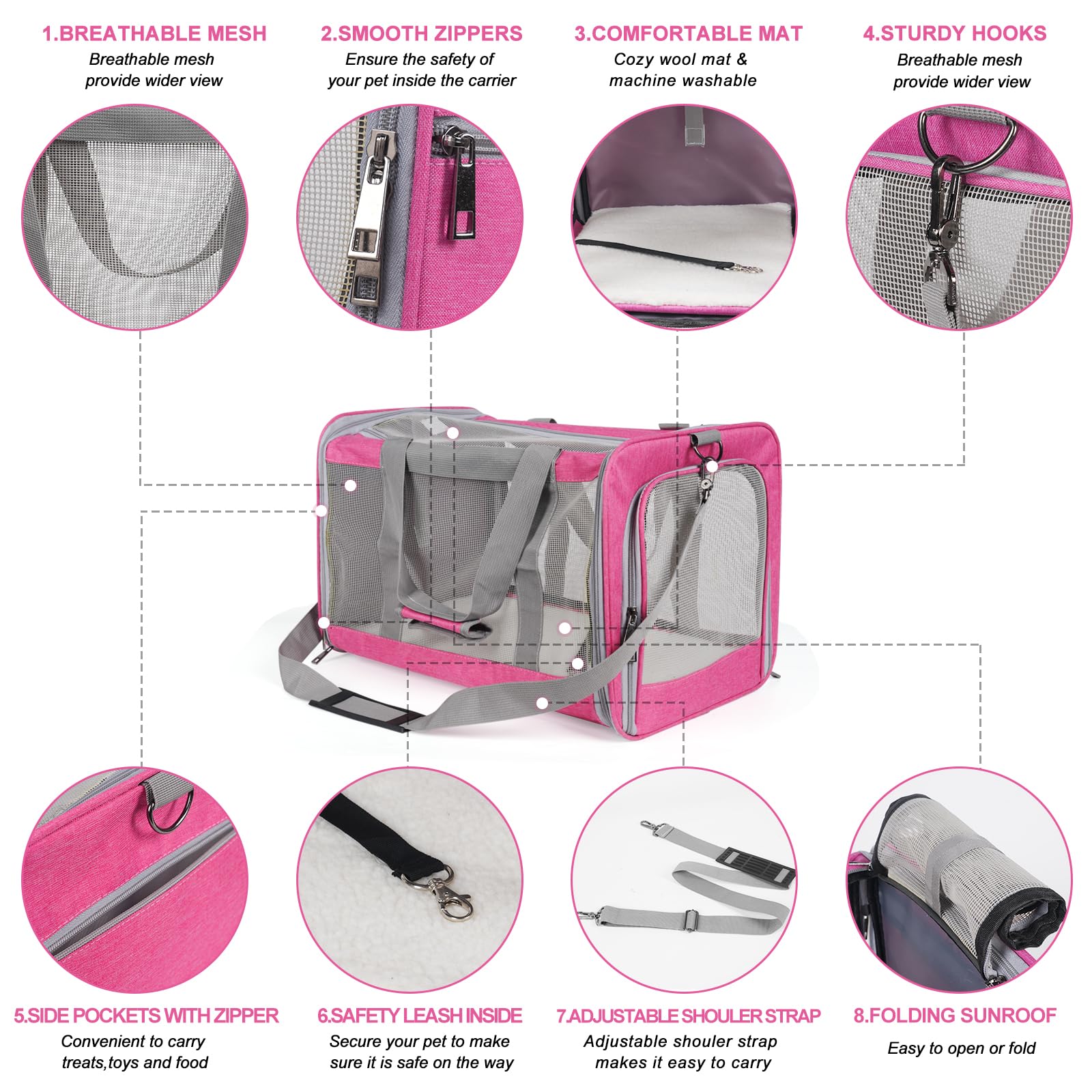 TIYOLAT pink cat carrier dual entrances for convenient pet access