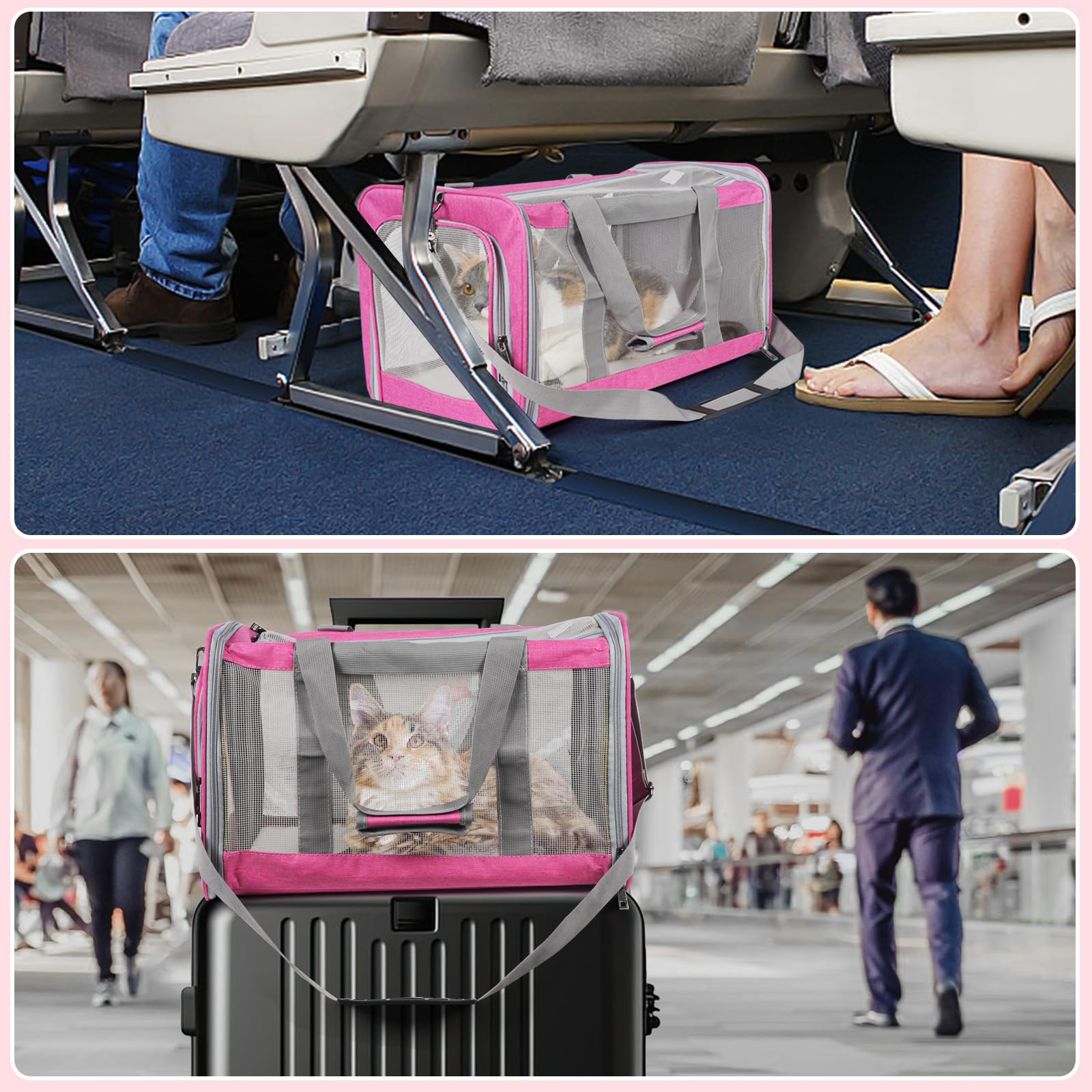 TIYOLAT pink cat carrier foldable design saves storage space