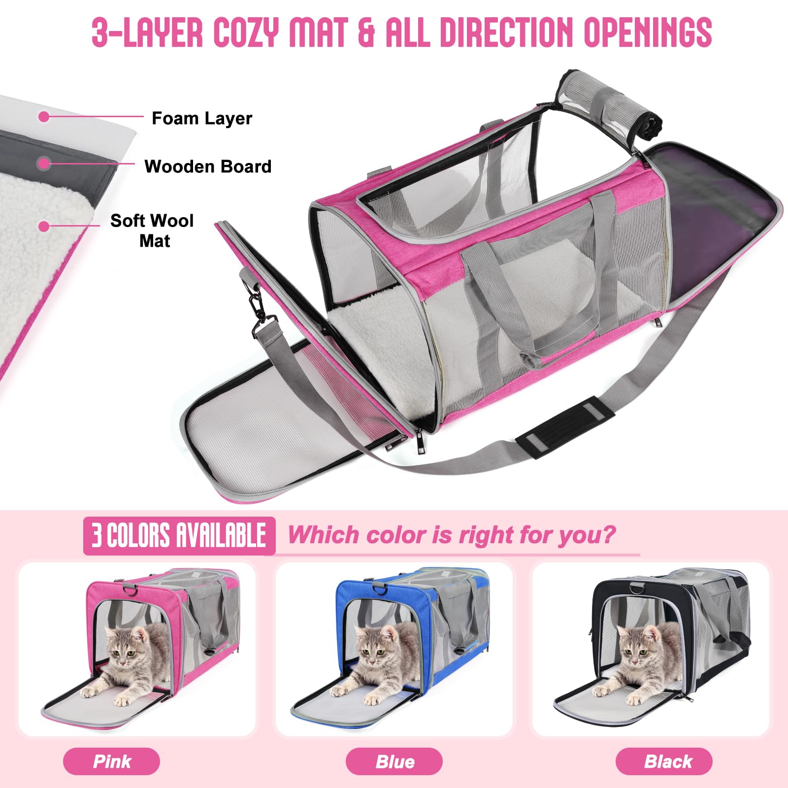 TIYOLAT pink cat carrier with shoulder strap for comfortable travel
