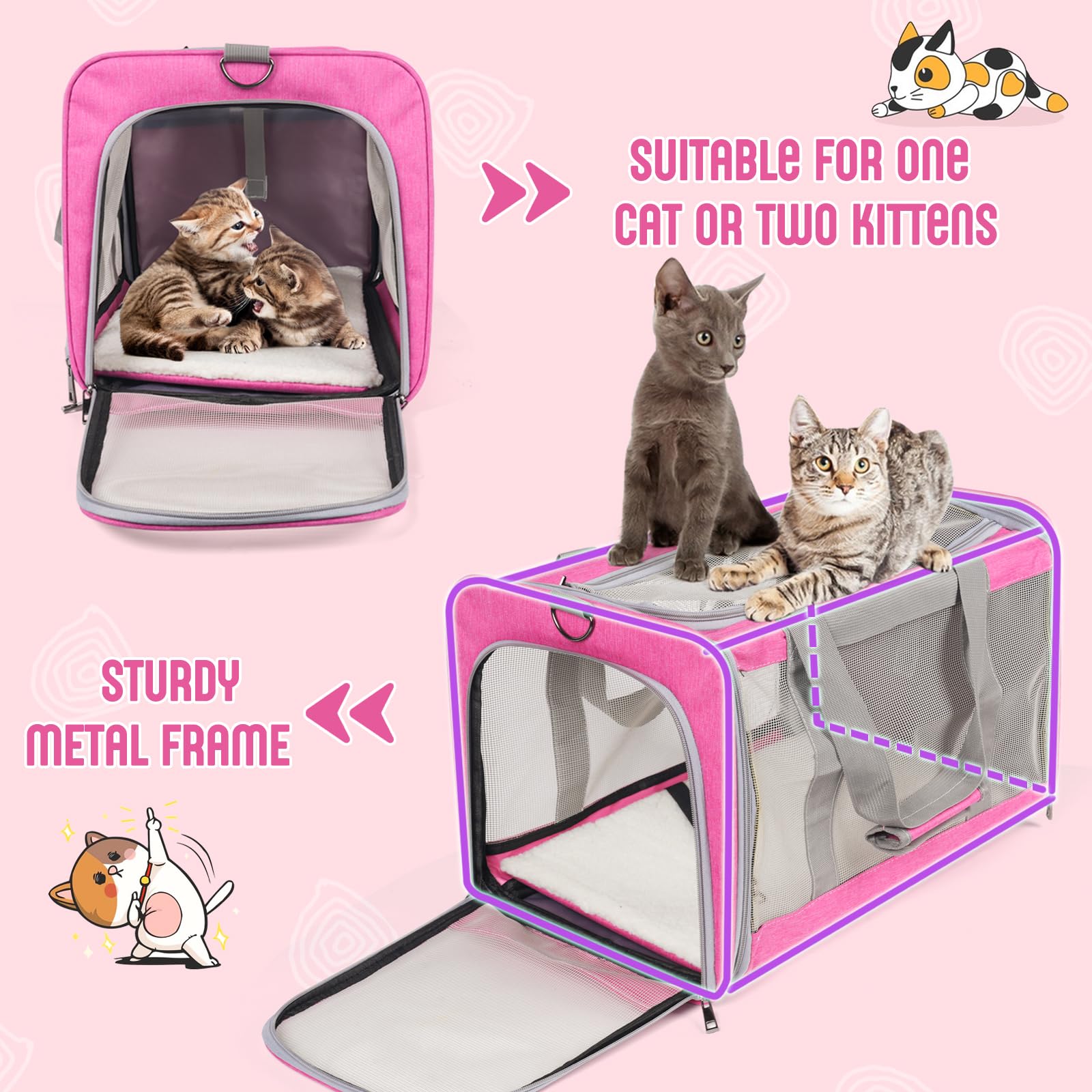 TIYOLAT pink cat carrier side pocket for storing essentials