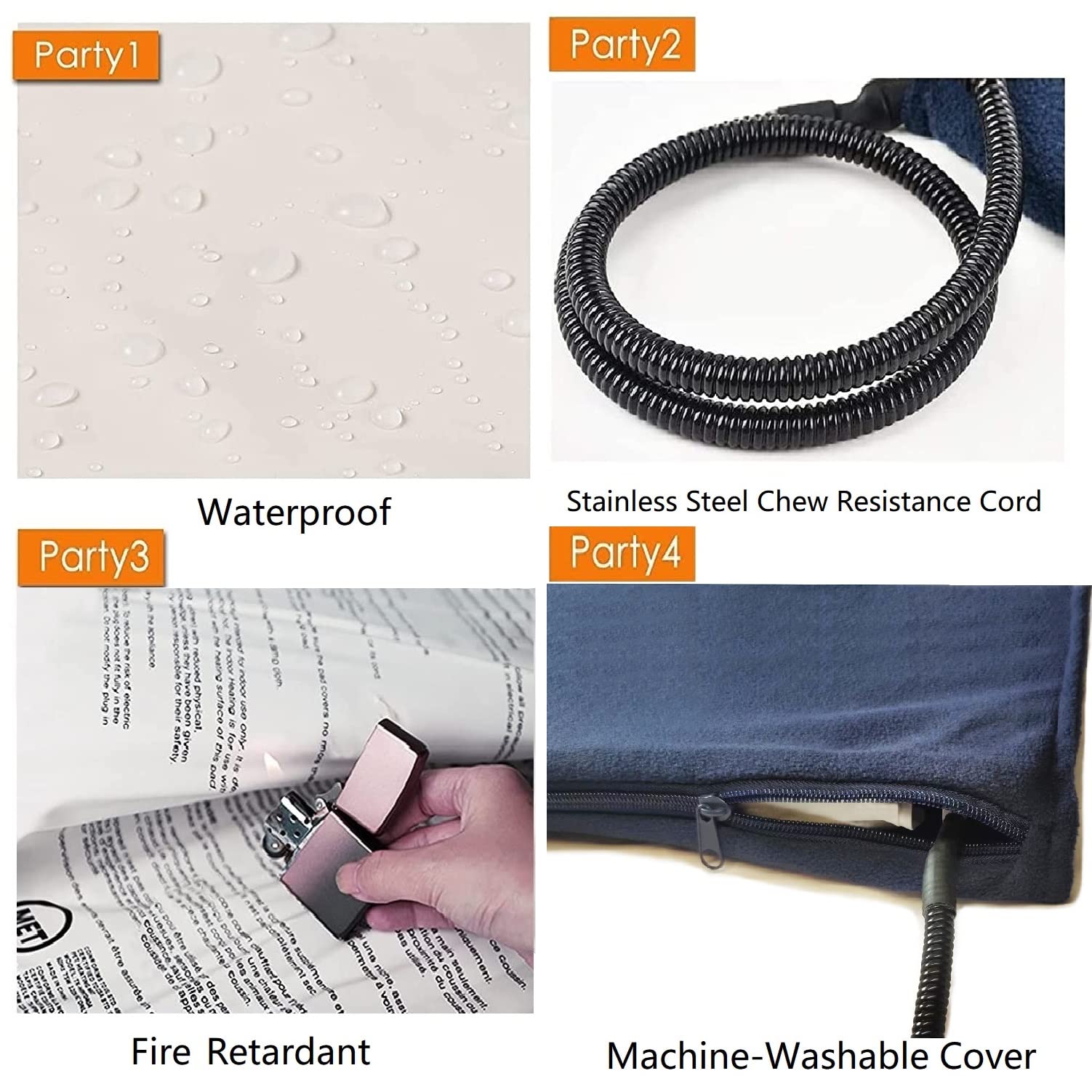 TJOY pet heating pad chew-resistant cord reduces chew risk during use.