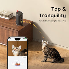TKENPRO 2K pet camera treat dispenser close-up for remote feeding and bonding.