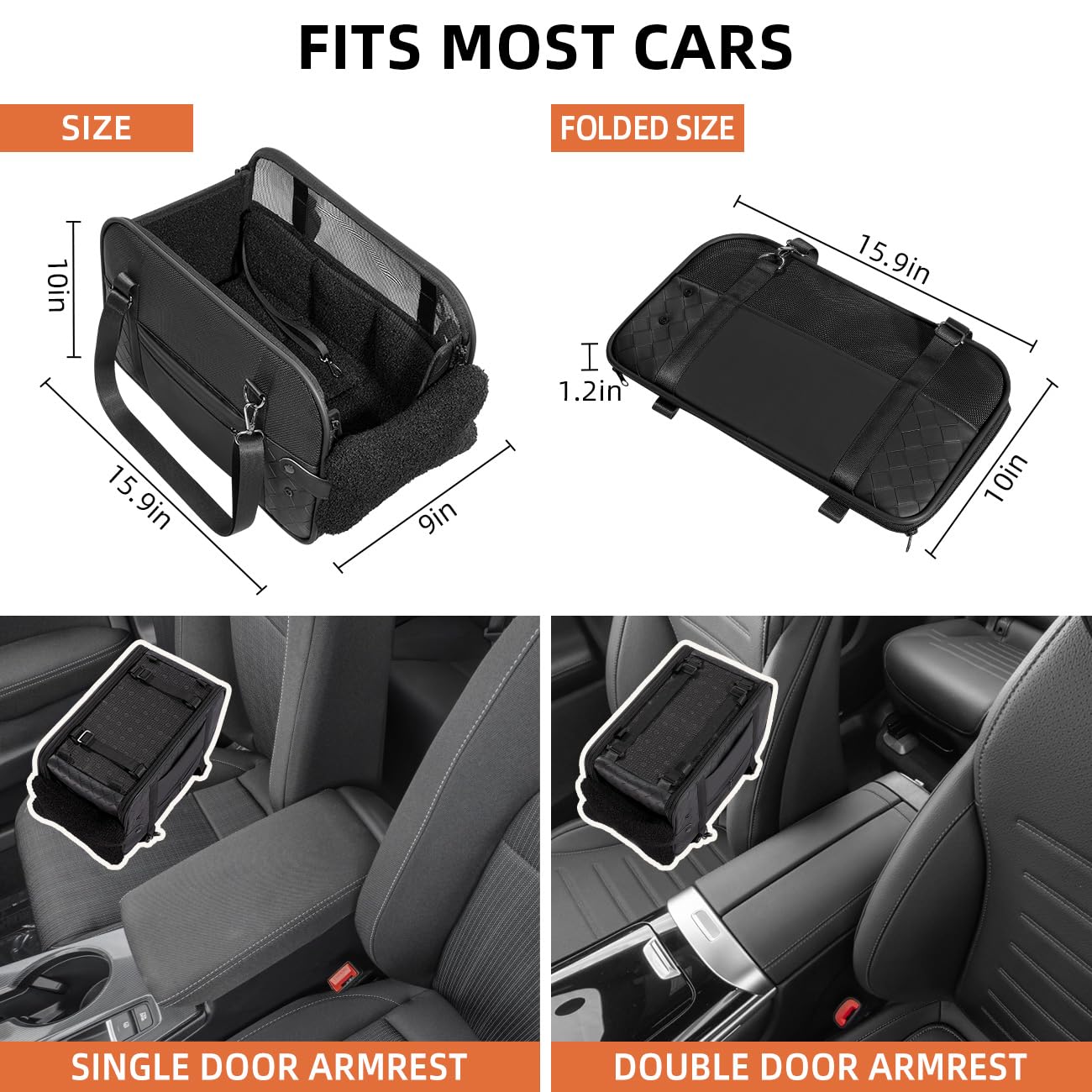 TKYZ center console dog car seat in black ideal for secure travel and style.