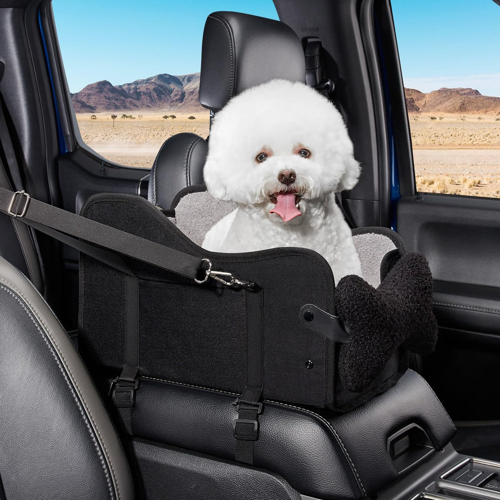 TKYZ center console dog car seat front view promotes roadside visibility for small dogs.