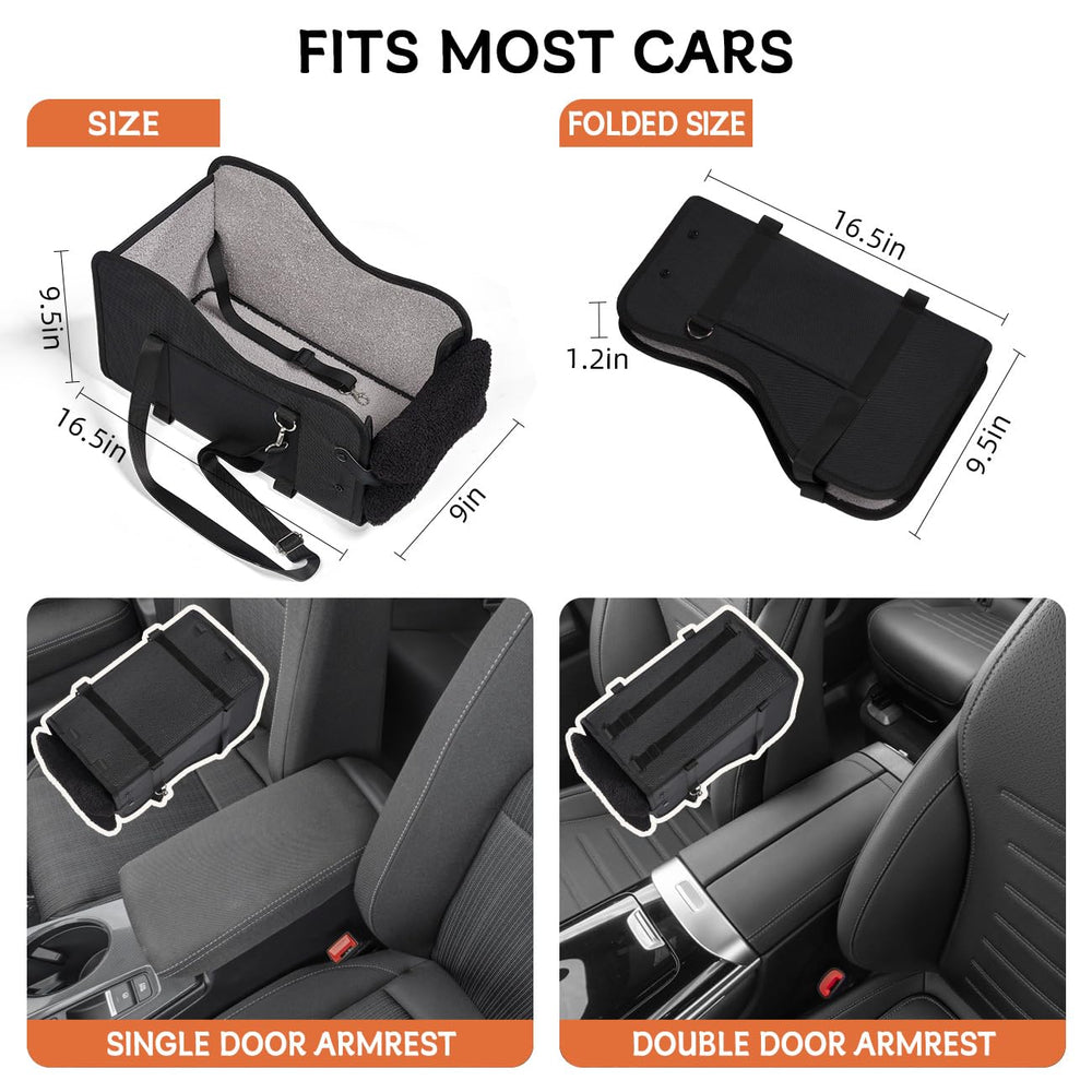 TKYZ universal-fit dog car seat fits most armrests and dashboards.