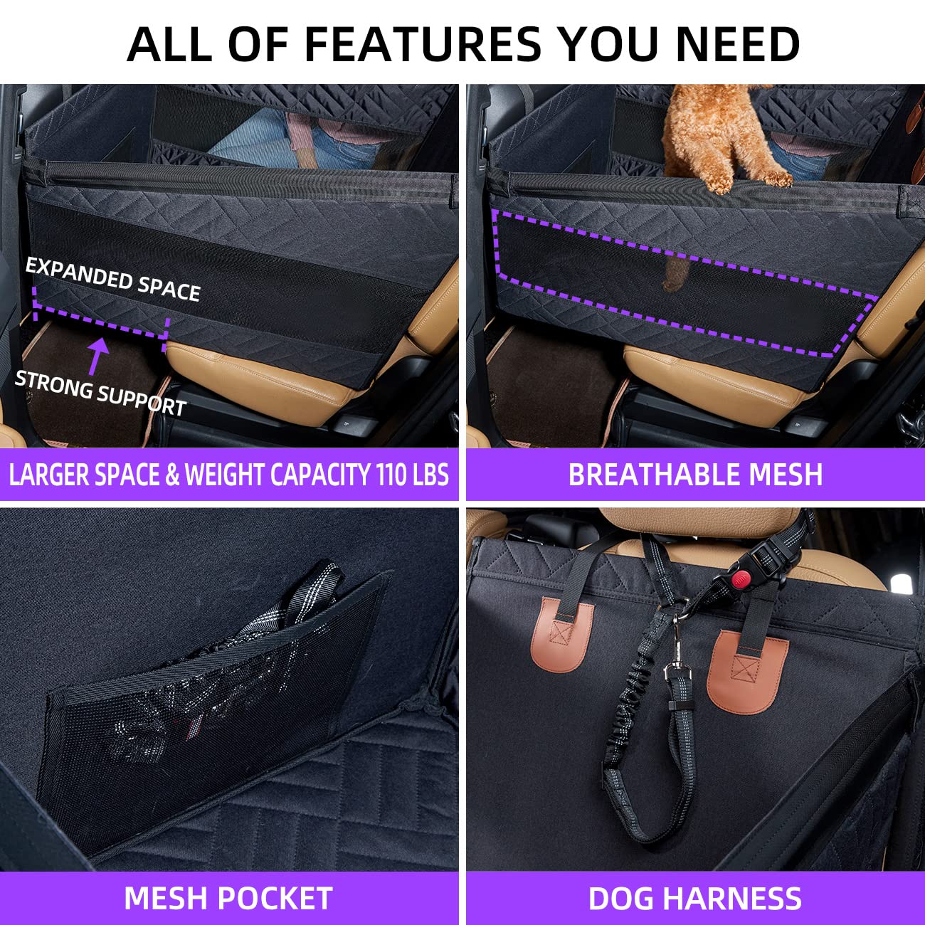 TKYZ dog travel bed in use backseat demonstrates cozy resting spot.