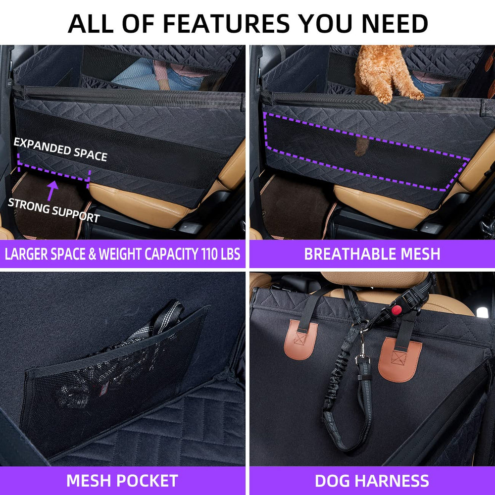 TKYZ dog travel bed in use backseat demonstrates cozy resting spot.