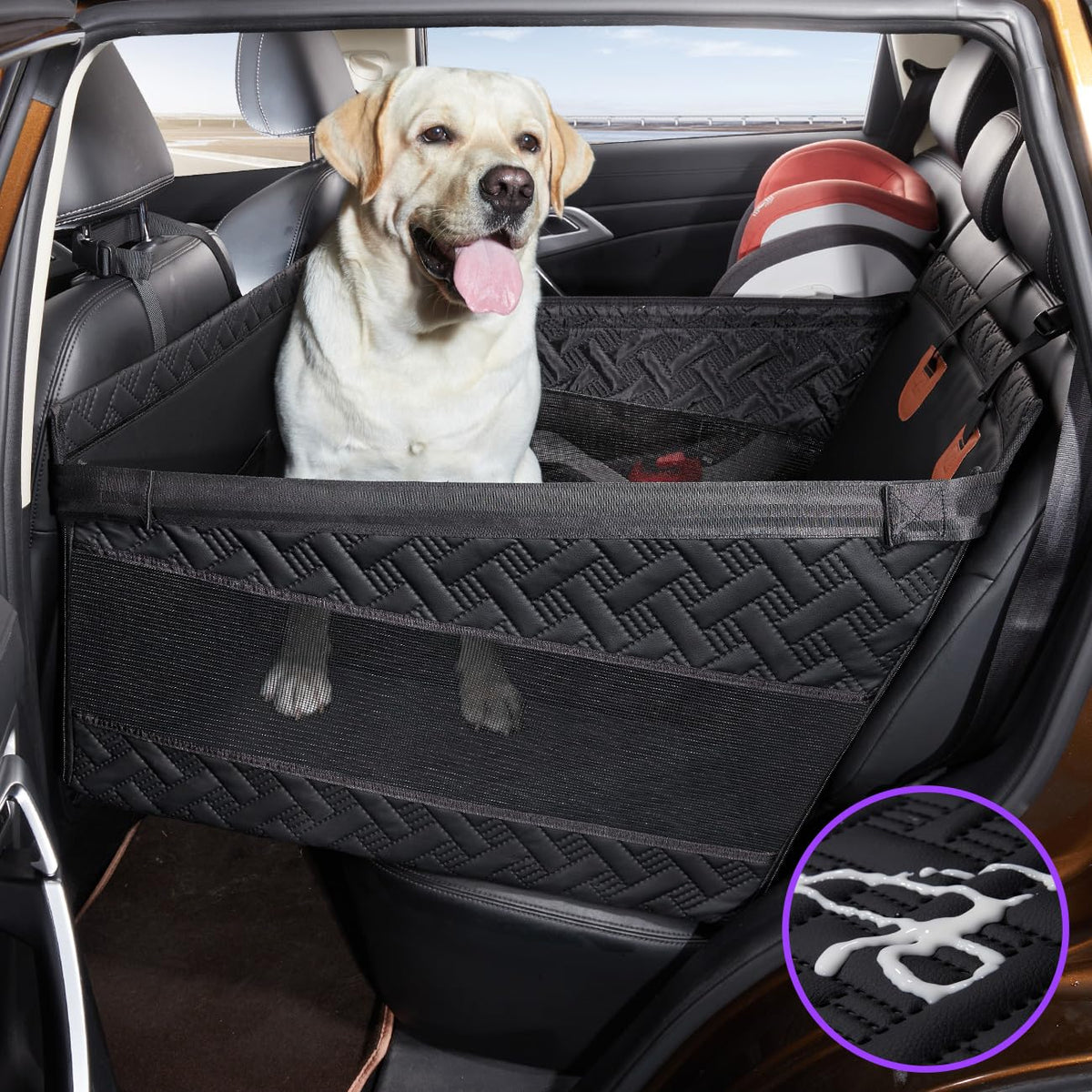 TKYZ large dog car seat back view showing extra travel space.