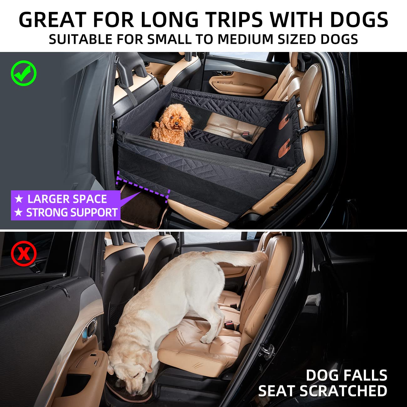 TKYZ medium dog car seat extended back space supports longer trips with pets.