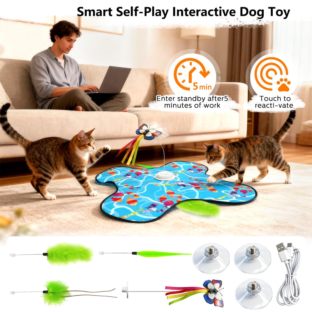 Tlaijiang interactive cat toy caterpillar-hide-seek showcases rotating elements inside fabric cover.