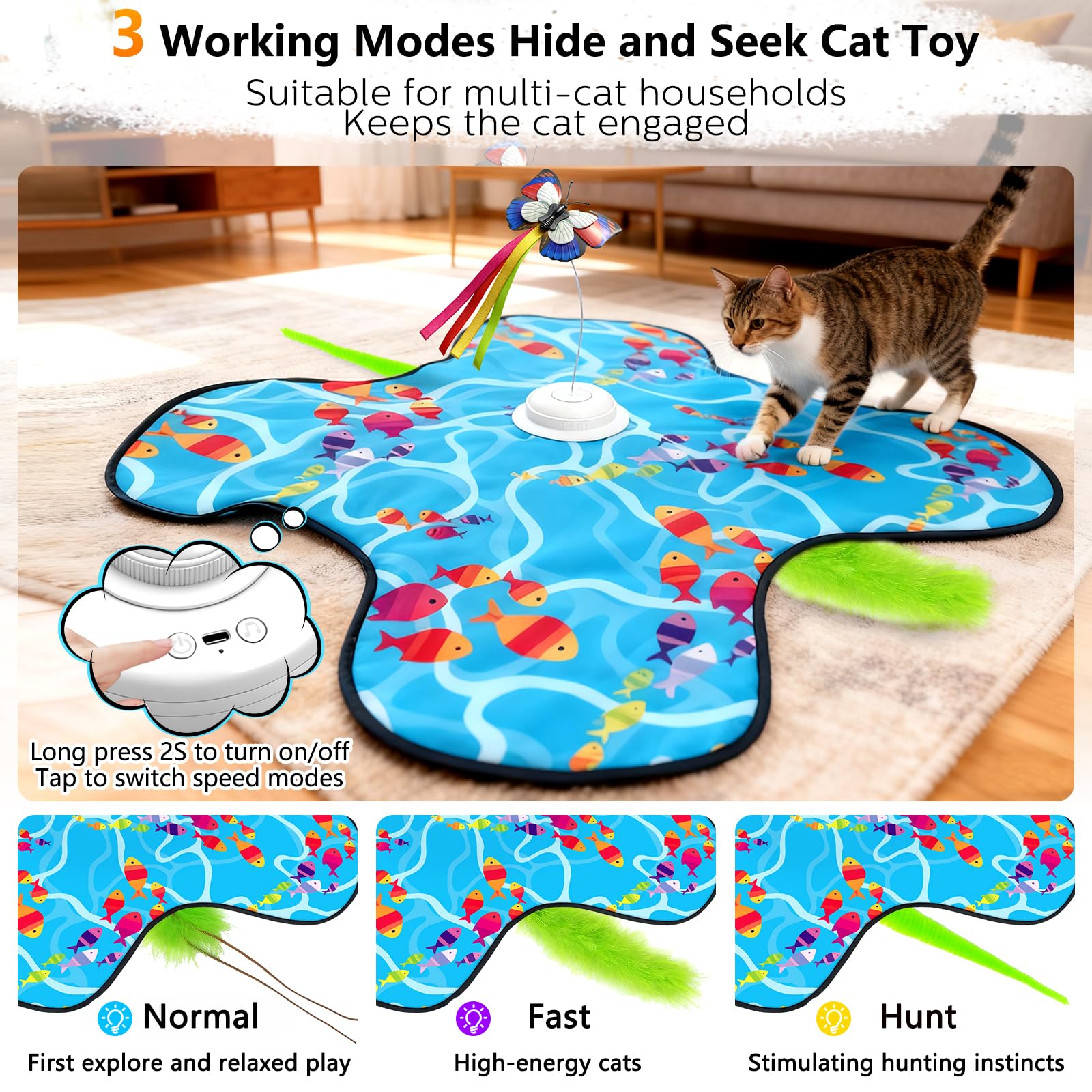 Tlaijiang interactive cat toy feather wand reveals concealed feathers for playful hide-and-seek.