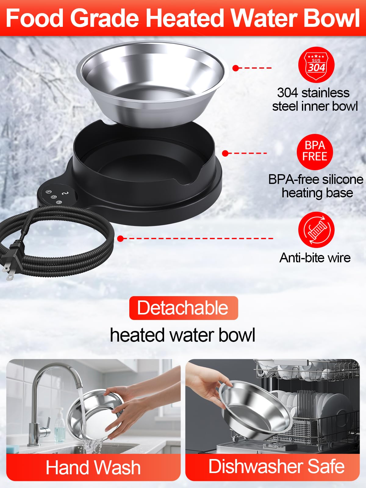 TLXLT detachable stainless bowl closeup highlights easy cleaning and durability