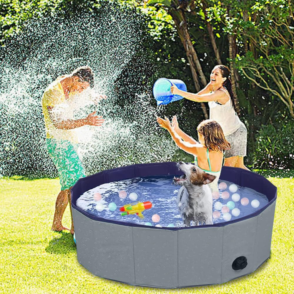 TMbsfatn dog pool folded empty with spiral drain for quick cleanup