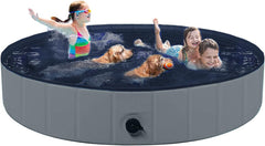 TMbsfatn dog pool in grey folded for compact storage and portability