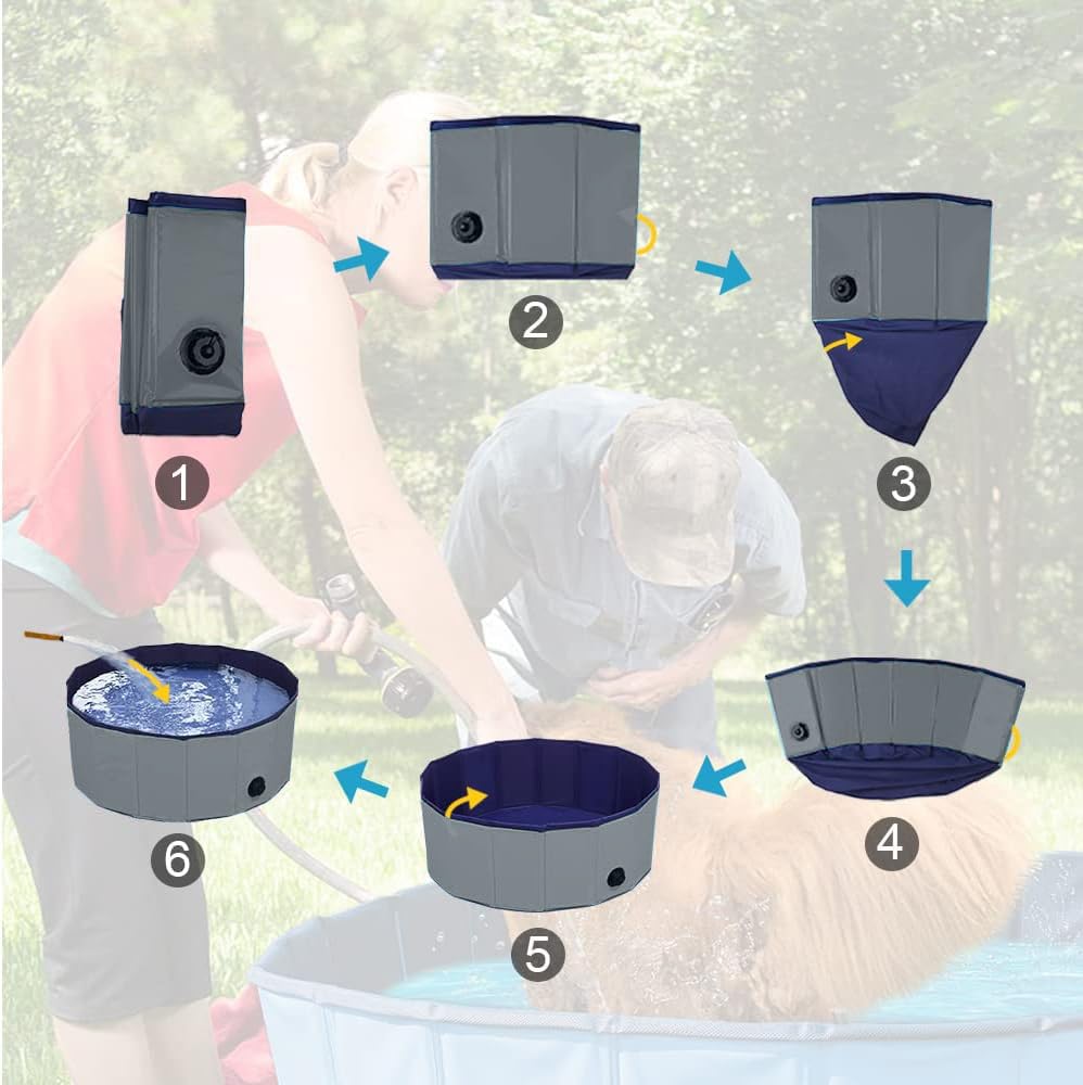TMbsfatn dog pool in use with happy dog, family-friendly outdoor activity