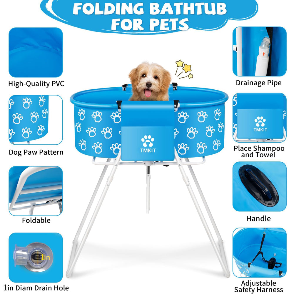 Tmkit dog bathtub safety lock engaged for safer bath sessions.