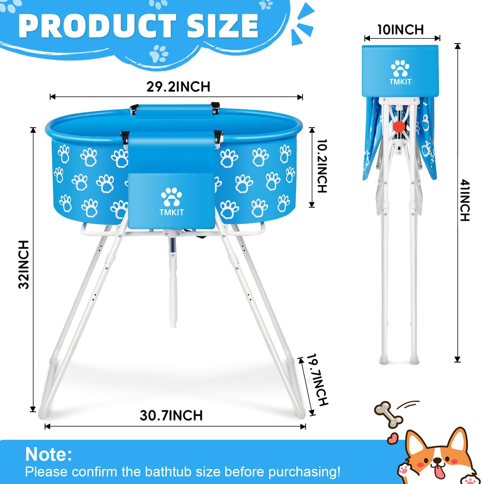 Tmkit dog bathtub elevated height enabling back-friendly grooming sessions.