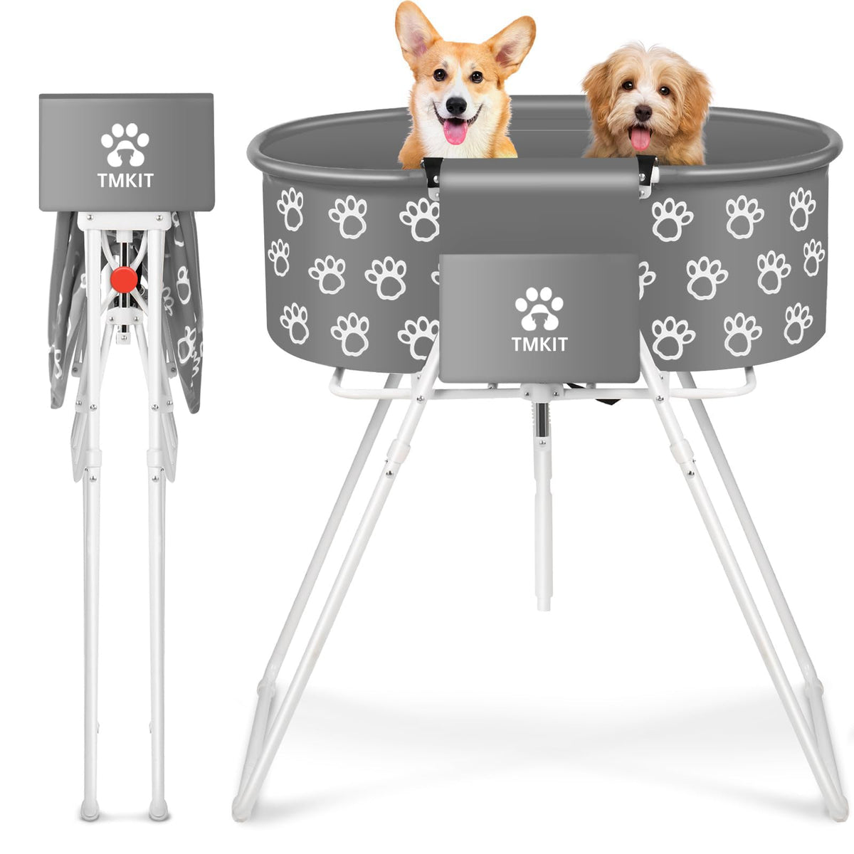 Tmkit dog bathtub elevated setup shows back-friendly grooming convenience