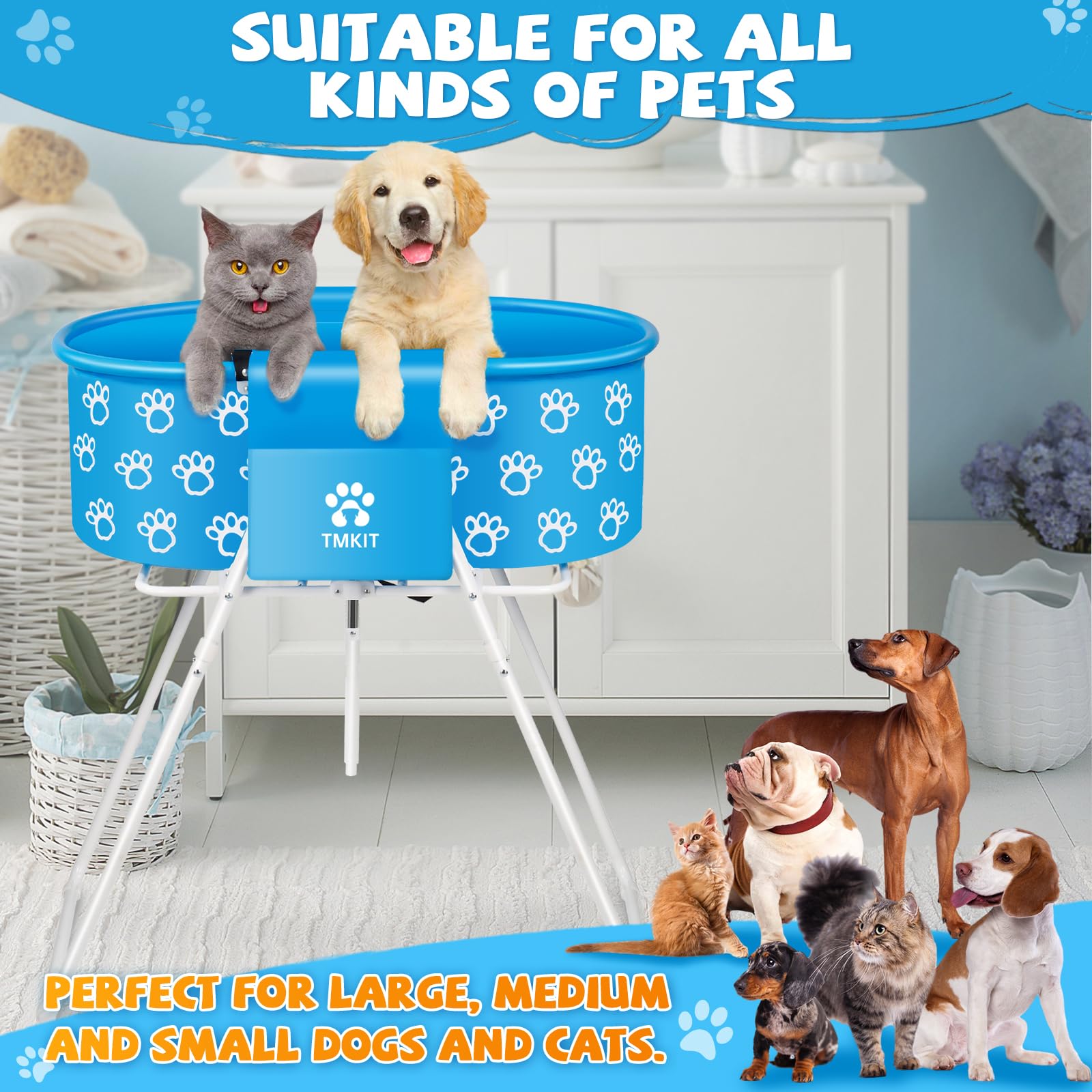 Tmkit paw-pattern surface adds grip and visual appeal during baths.