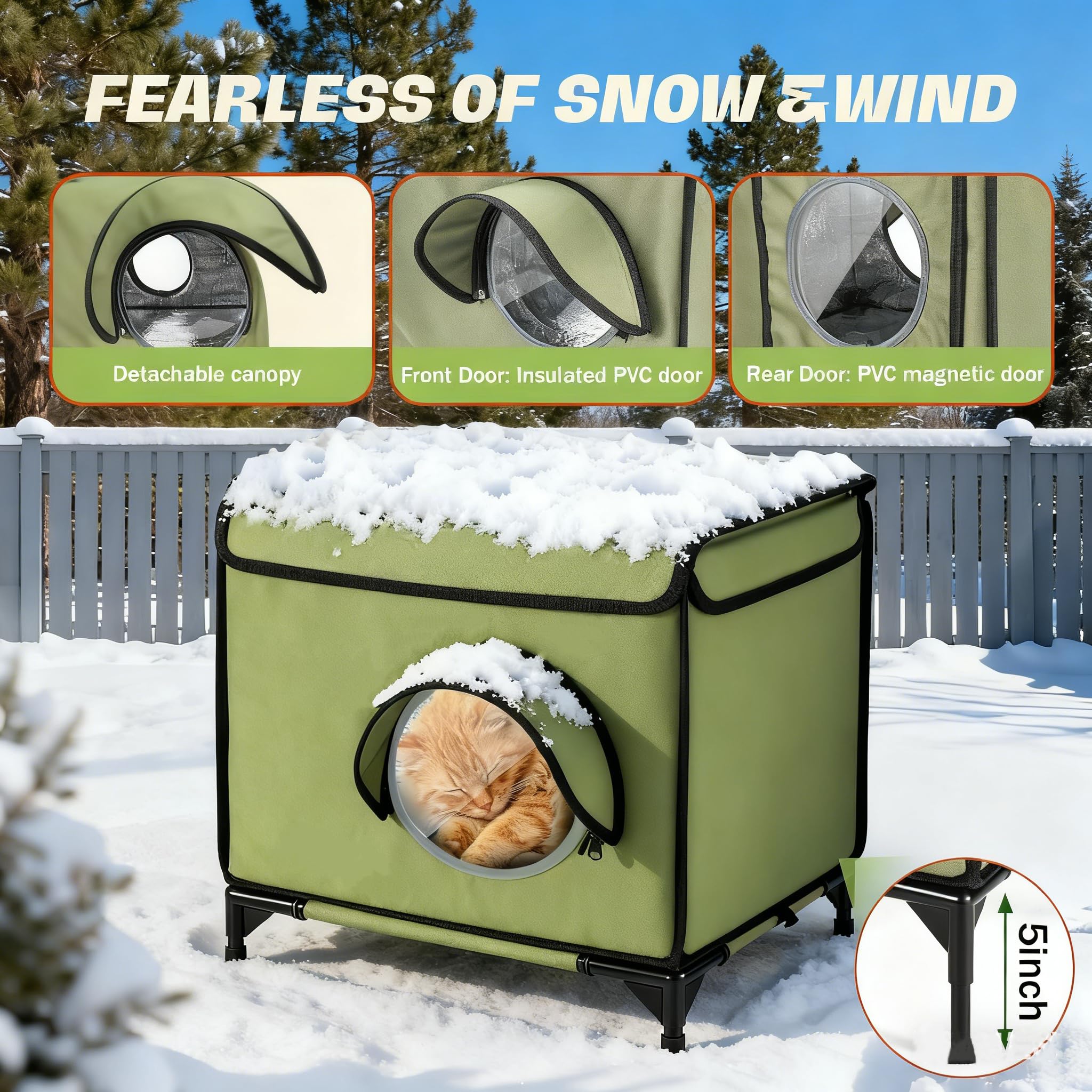TNELTUEB cat-house-elevated-base keeps pets dry off ground.