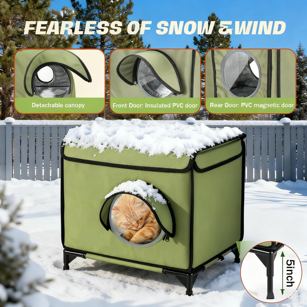 TNELTUEB cat-house-elevated-base keeps pets dry off ground.
