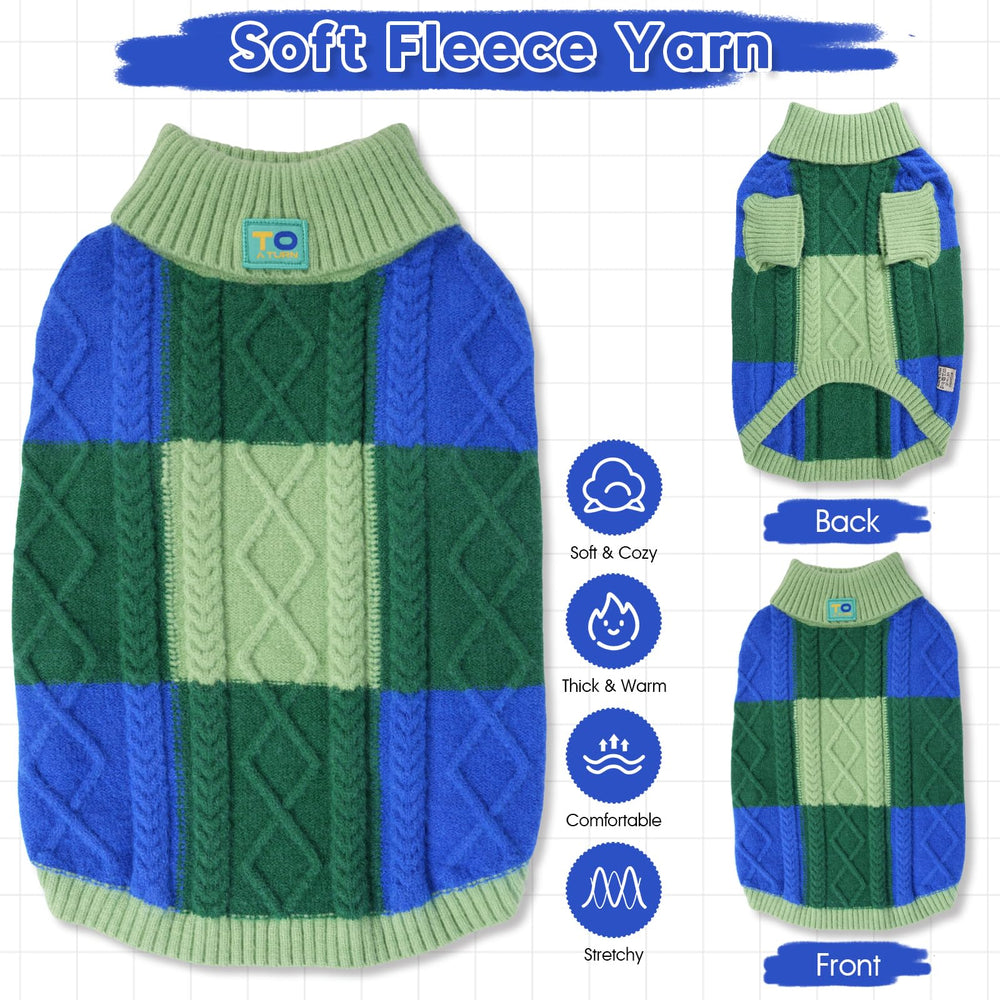 To a Turn green group 2xl turtleneck dog sweater side view shows flexible movement